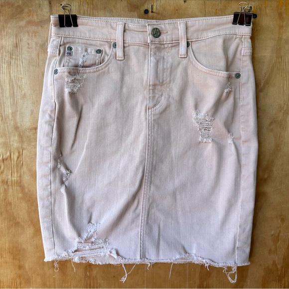 AG Adriano Goldschmied Pink Distressed Denim Mini Skirt - Picture 4 of 16